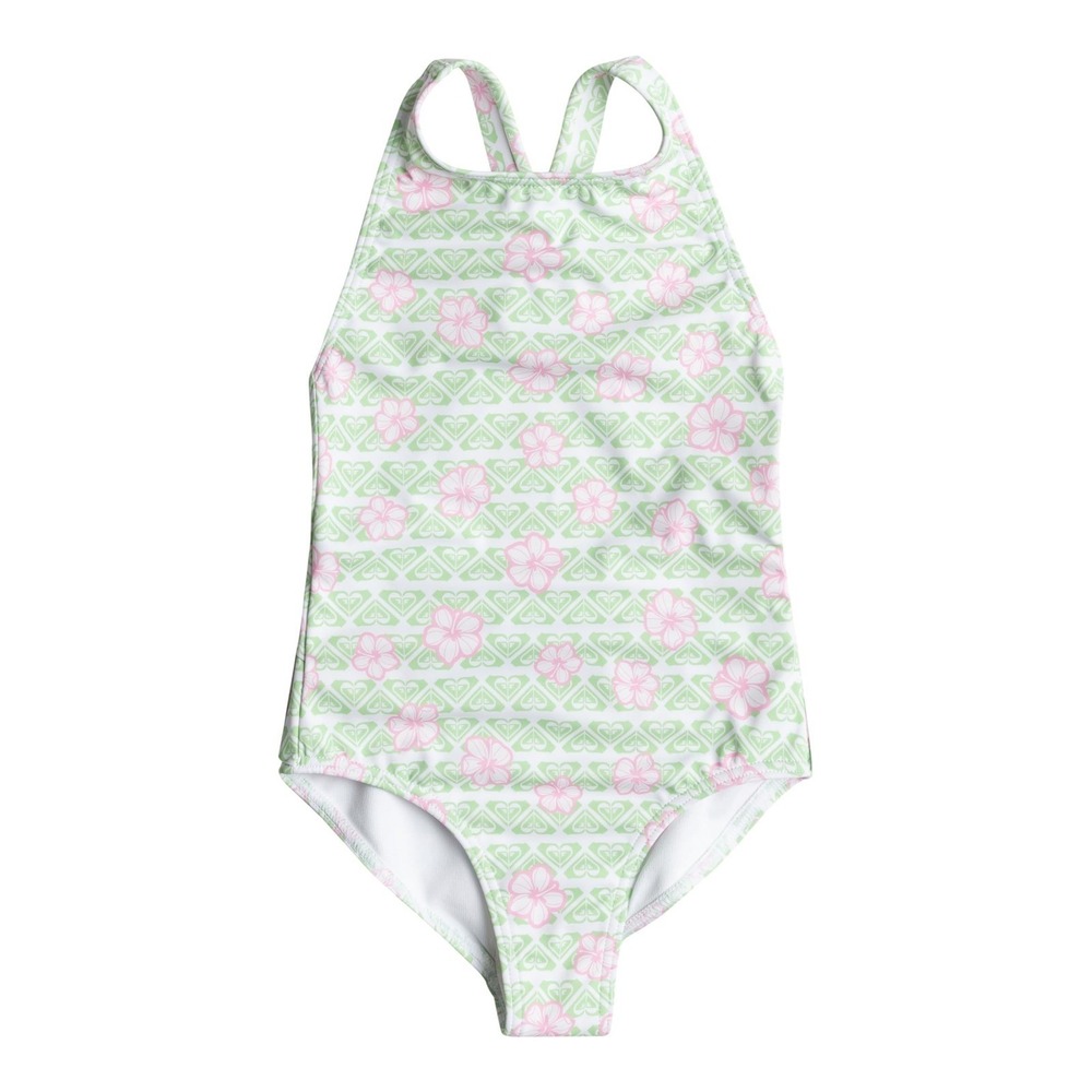 Roxy Girls Hibiline One Piece Swimsuit Naval Academy Ilacabo Floral Pink Green 7